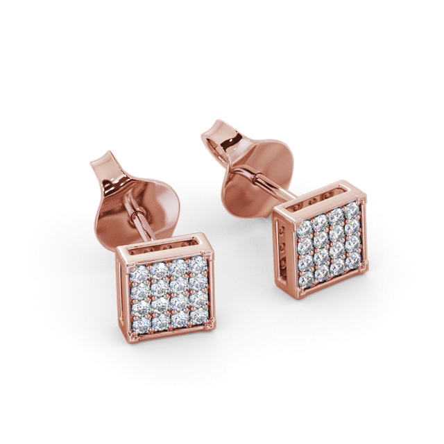 Sqaure Style Round Diamond Earrings 18K Rose Gold - Sanya ERG156_RG_FLAT