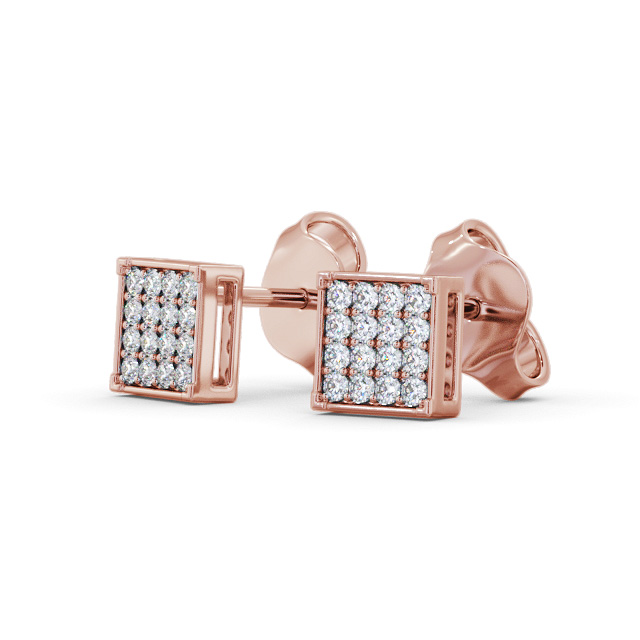 Sqaure Style Round Diamond Earrings 18K Rose Gold - Sanya ERG156_RG_SIDE