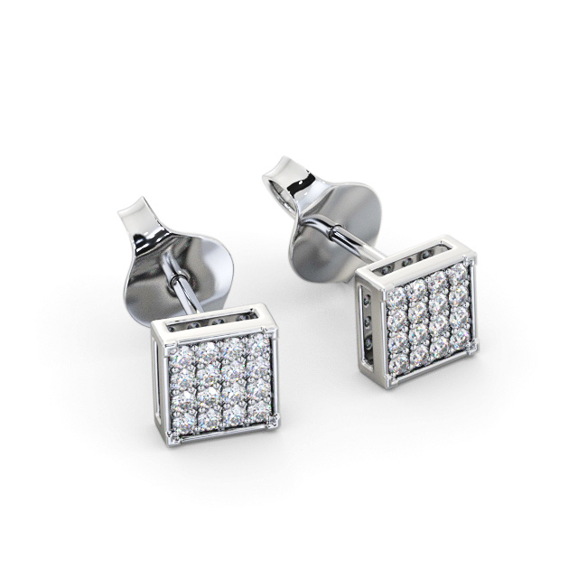 Sqaure Style Round Diamond Earrings 18K White Gold - Sanya ERG156_WG_FLAT