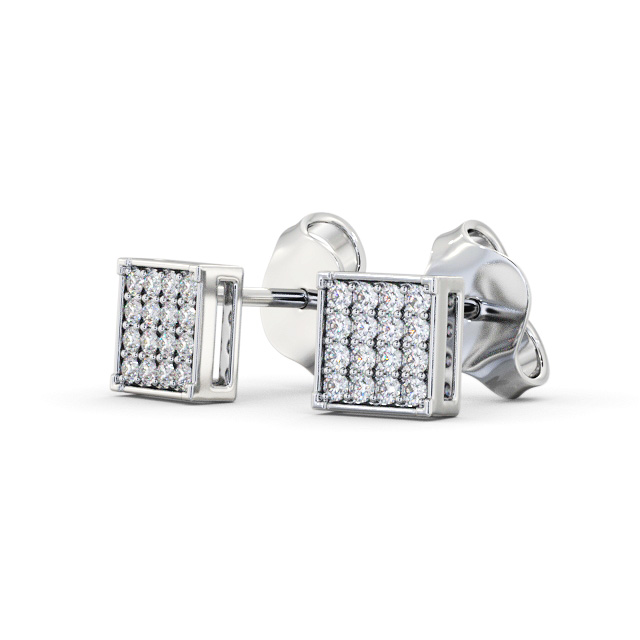 Sqaure Style Round Diamond Earrings 18K White Gold - Sanya ERG156_WG_SIDE