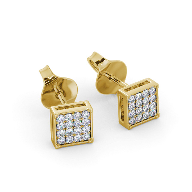 Sqaure Style Round Diamond Earrings 18K Yellow Gold - Sanya ERG156_YG_FLAT