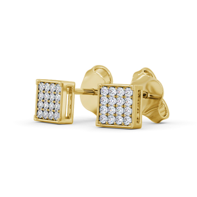 Sqaure Style Round Diamond Earrings 9K Yellow Gold - Sanya ERG156_YG_SIDE