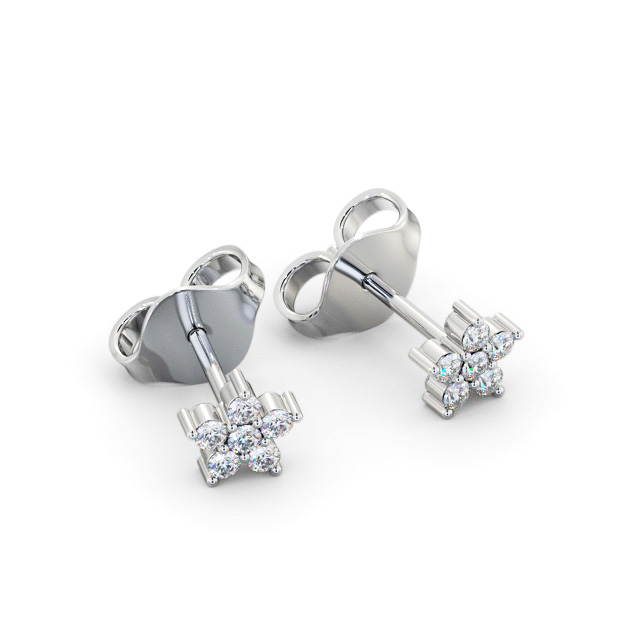 Cluster Style Round Diamond Earrings 18K White Gold - Saffron ERG157_WG_FLAT