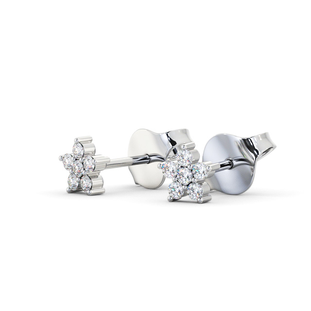 Cluster Style Round Diamond Earrings 18K White Gold - Saffron ERG157_WG_SIDE