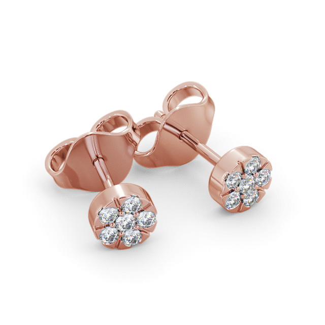 Cluster Style Round Diamond Earrings 18K Rose Gold - Onya ERG158_RG_FLAT