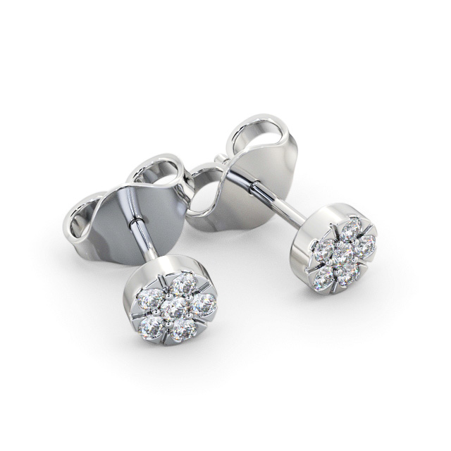 Cluster Style Round Diamond Earrings 18K White Gold - Onya ERG158_WG_FLAT