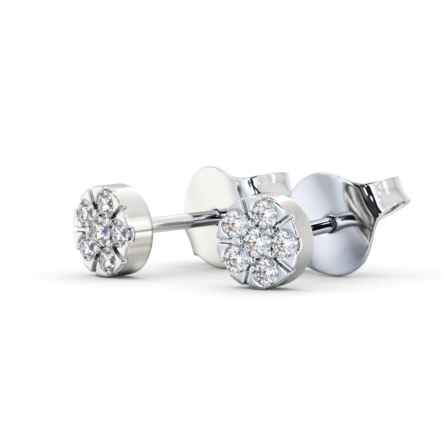 Cluster Style Round Diamond Earrings 18K White Gold - Onya ERG158_WG_SIDE