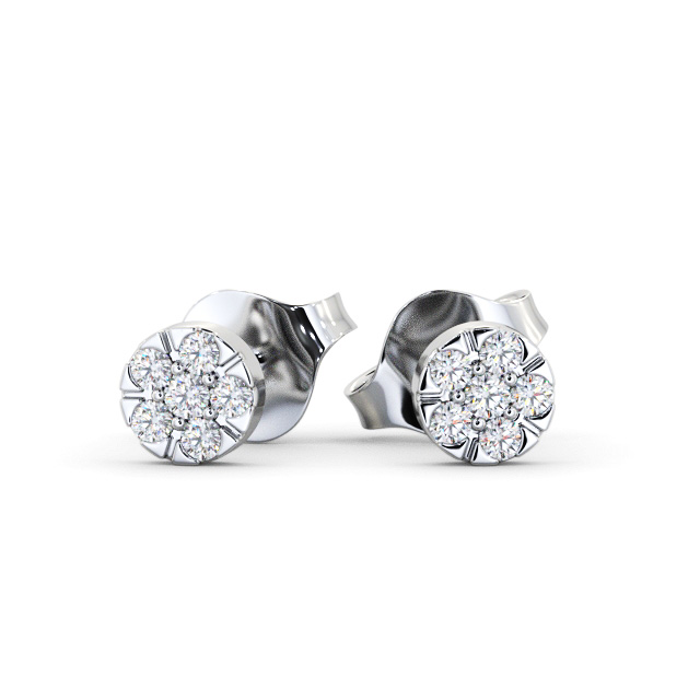 Cluster Style Round Diamond Earrings 18K White Gold - Onya ERG158_WG_UP