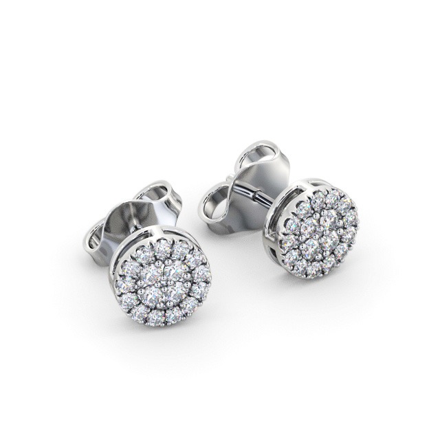 Cluster Style Round Diamond Earrings 18K White Gold - Dorel ERG159_WG_FLAT