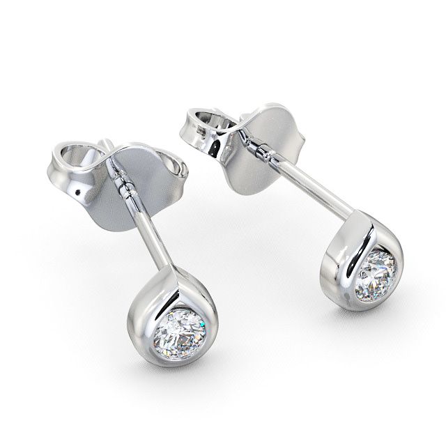 Round Diamond Stud Earrings 18K White Gold - Melby ERG15_WG_FLAT