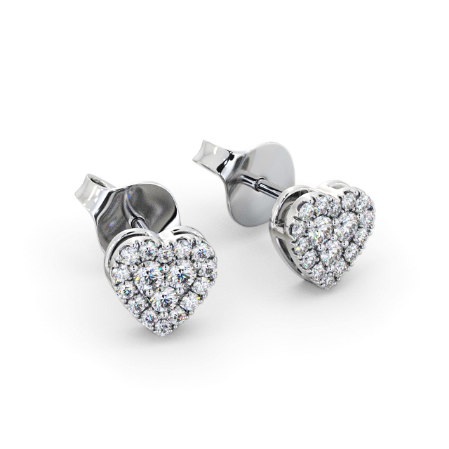 Heart Style Round Diamond Earrings 18K White Gold - Candra ERG161_WG_FLAT