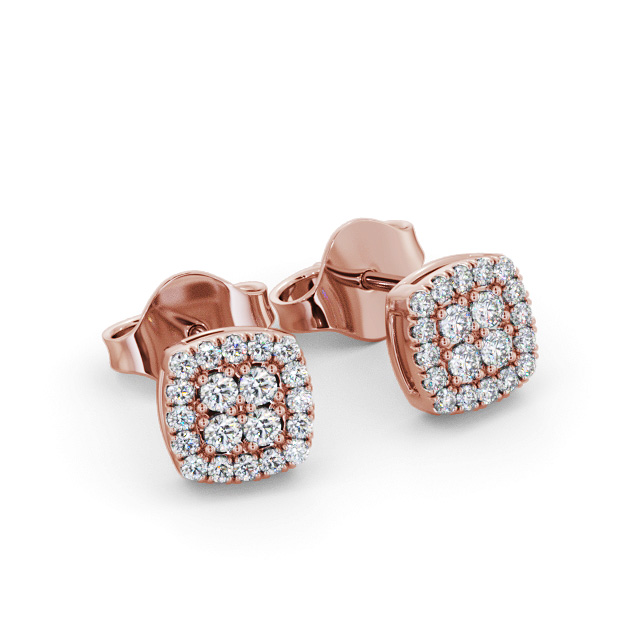 Cushion Style Round Diamond Earrings 18K Rose Gold - Amesby ERG162_RG_FLAT