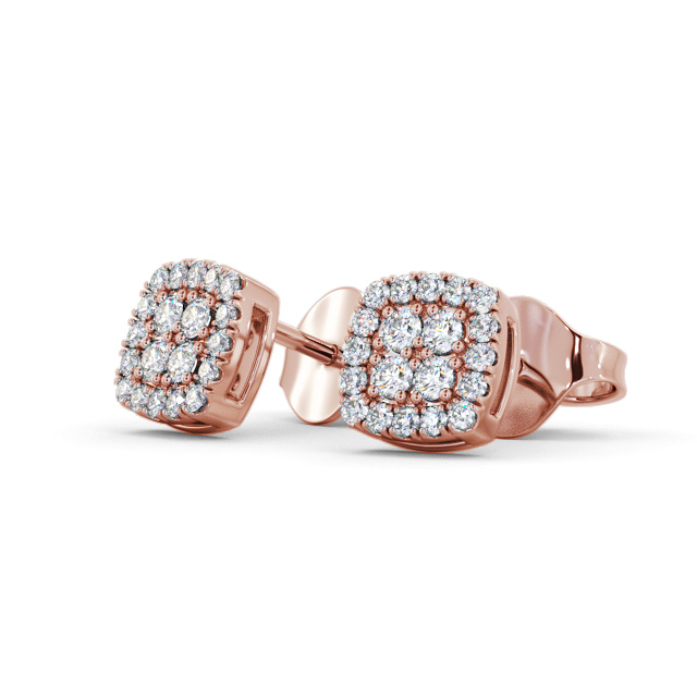 Cushion Style Round Diamond Earrings 18K Rose Gold - Amesby