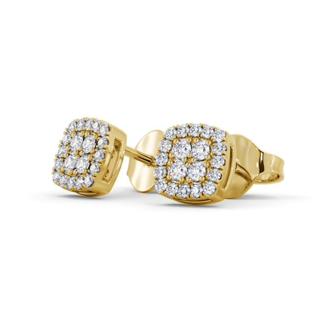 Cushion Style Round Diamond Earrings 18K Yellow Gold - Amesby ERG162_YG_SIDE