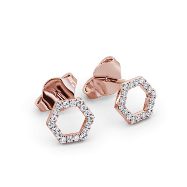 Hex Style Round Diamond Earrings 18K Rose Gold - Romily ERG164_RG_FLAT