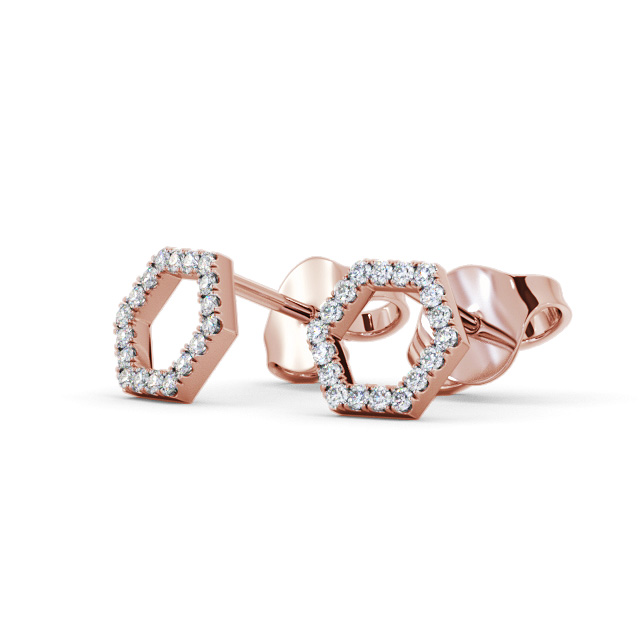 Hex Style Round Diamond Earrings 18K Rose Gold - Romily ERG164_RG_SIDE