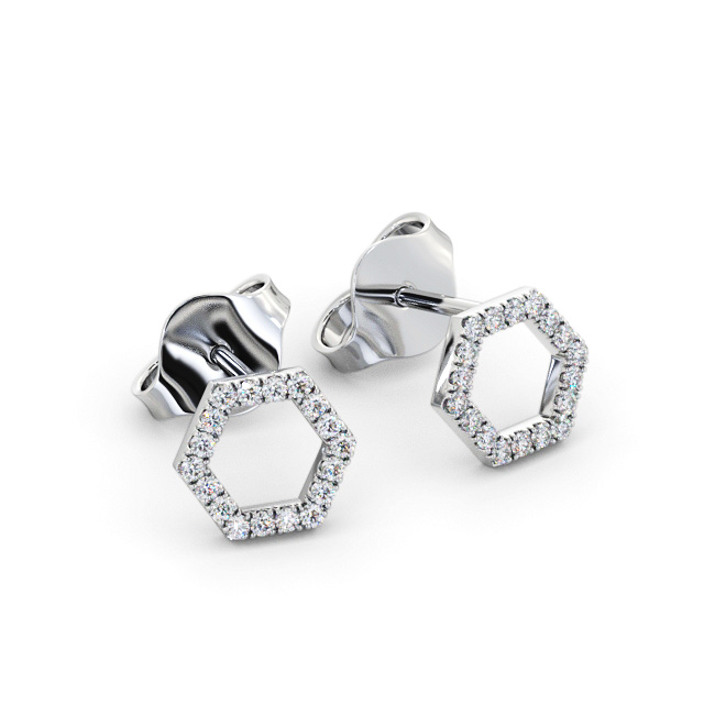 Hex Style Round Diamond Earrings 18K White Gold - Romily ERG164_WG_FLAT