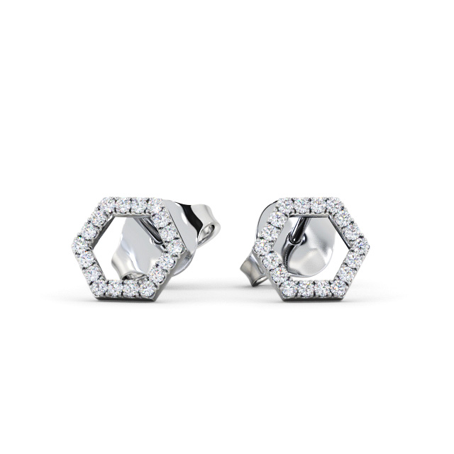 Hex Style Round Diamond Earrings 18K White Gold - Romily ERG164_WG_UP