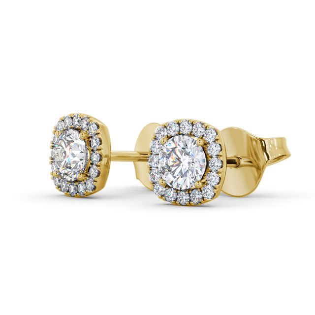 Halo Round Diamond Earrings 18K Yellow Gold - Lochel ERG165_YG_SIDE