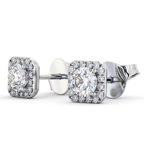 Round Diamond with Princess Shape Halo Earrings 18K White Gold ERG166_WG_THUMB1 