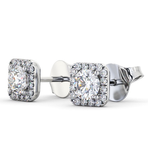 Round Diamond with Princess Shape Halo Earrings 18K White Gold ERG166_WG_THUMB1