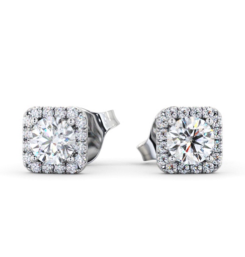 Round Diamond with Princess Shape Halo Earrings 18K White Gold ERG166_WG_THUMB2 
