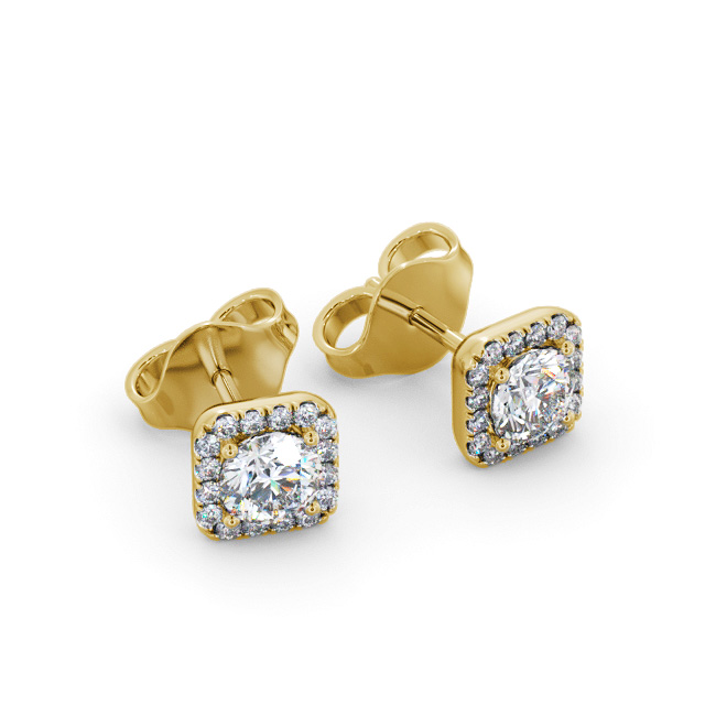 Halo Round Diamond Earrings 18K Yellow Gold - Barnard ERG166_YG_FLAT
