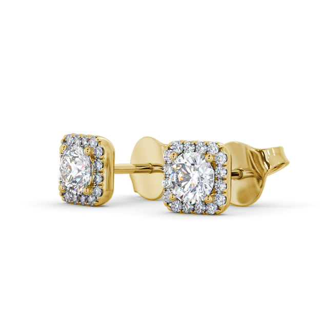 Halo Round Diamond Earrings 18K Yellow Gold - Barnard