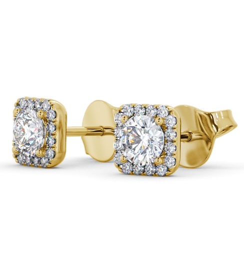 Round Diamond with Princess Shape Halo Earrings 18K Yellow Gold ERG166_YG_THUMB1