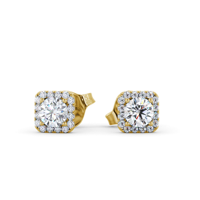 Halo Round Diamond Earrings 18K Yellow Gold - Barnard ERG166_YG_UP
