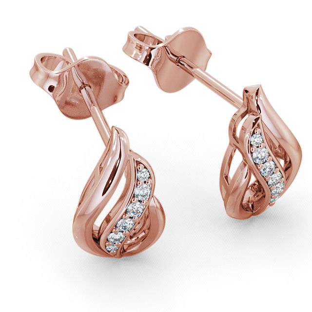 Leaf Shape Diamond 0.12ct Earrings 18K Rose Gold - Parell ERG16_RG_FLAT