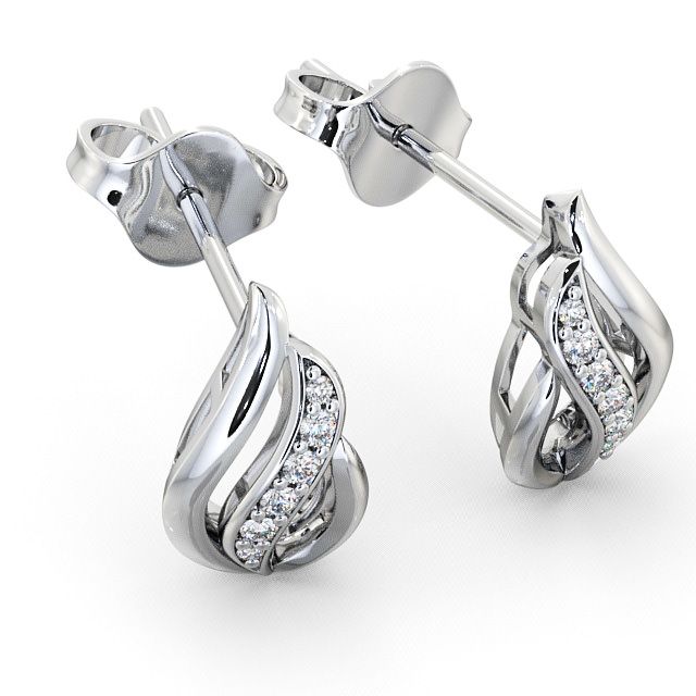 Leaf Shape Diamond 0.12ct Earrings 9K White Gold - Parell ERG16_WG_FLAT