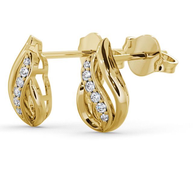 Leaf Shape Diamond 0.12ct Earrings 9K Yellow Gold - Parell ERG16_YG_SIDE