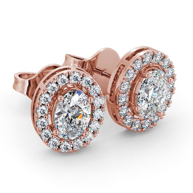 Halo Oval Diamond Earrings 18K Rose Gold - Eyam ERG17_RG_FLAT