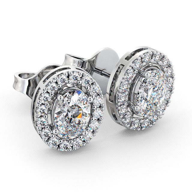 Halo Oval Diamond Earrings 18K White Gold - Eyam ERG17_WG_FLAT