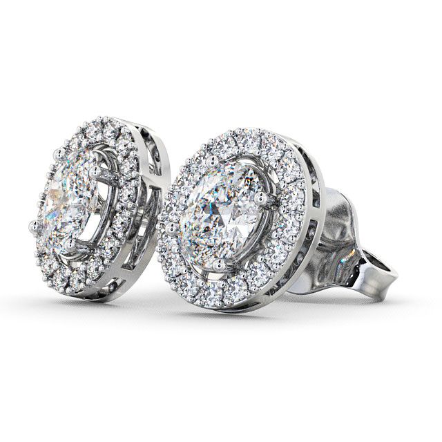Halo Oval Diamond Earrings 18K White Gold - Eyam ERG17_WG_SIDE