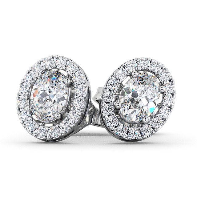 Halo Oval Diamond Earrings 18K White Gold - Eyam ERG17_WG_UP