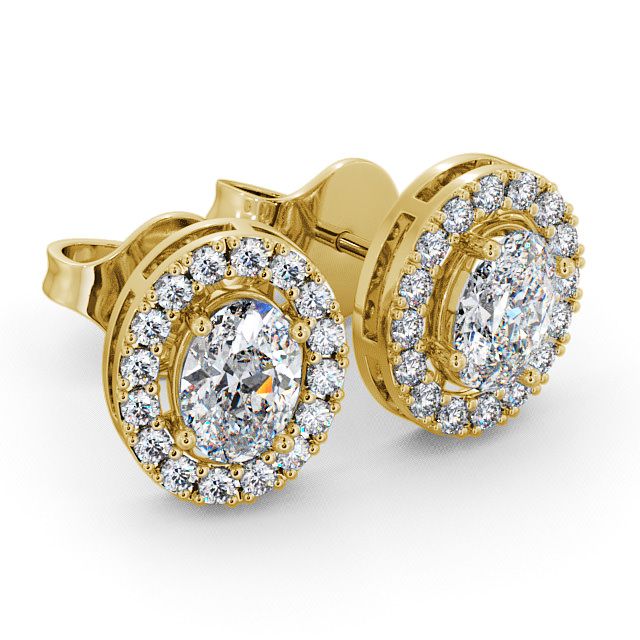Halo Oval Diamond Earrings 18K Yellow Gold - Eyam ERG17_YG_FLAT