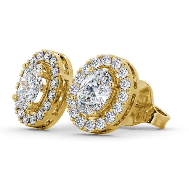 Halo Oval Diamond Earrings 9K Yellow Gold - Eyam ERG17_YG_SIDE