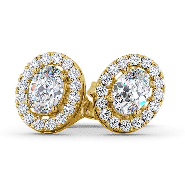 Halo Oval Diamond Earrings 18K Yellow Gold - Eyam ERG17_YG_UP