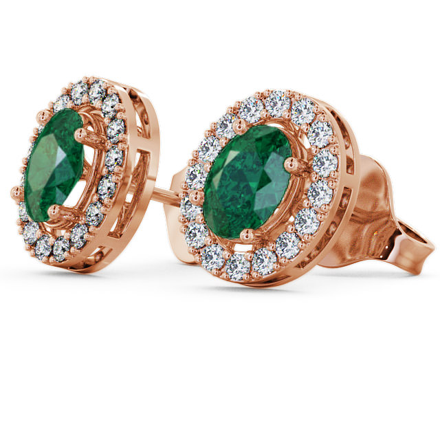 Halo Emerald and Diamond 1.46ct Earrings 18K Rose Gold - Eyam ERG17GEM_RG_EM_SIDE