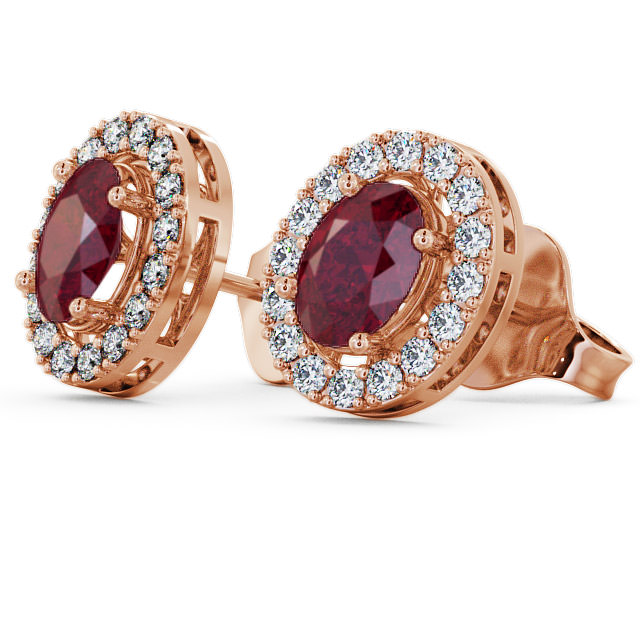 Halo Ruby and Diamond 1.62ct Earrings 9K Rose Gold - Eyam ERG17GEM_RG_RU_SIDE