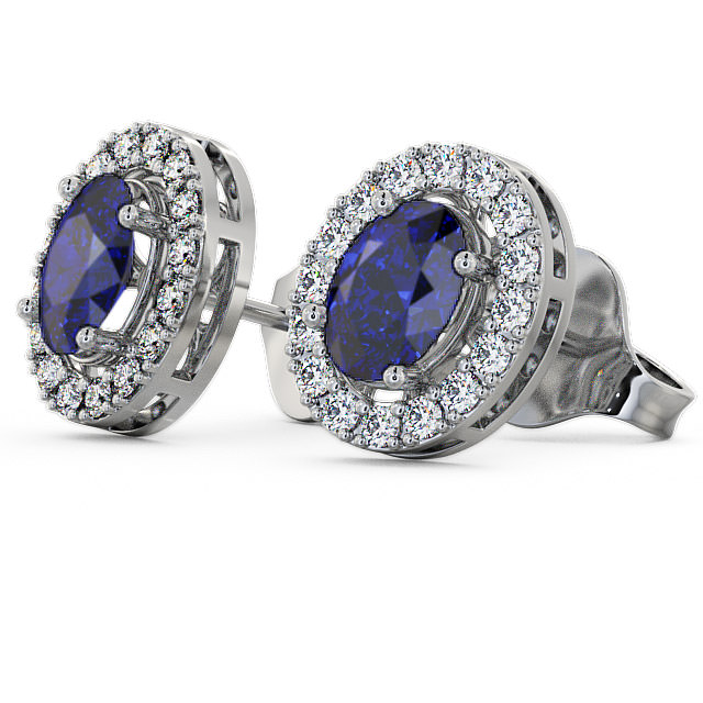 Halo Blue Sapphire and Diamond 1.62ct Earrings 9K White Gold - Eyam ERG17GEM_WG_BS_SIDE