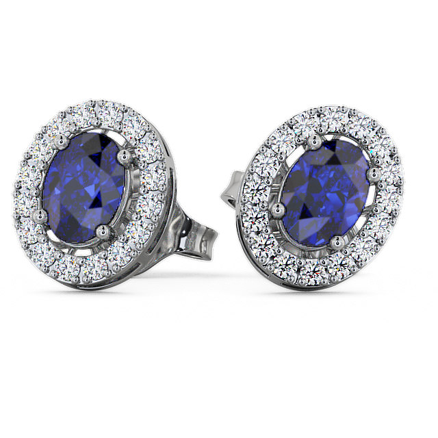 Halo Blue Sapphire and Diamond 1.62ct Earrings 9K White Gold - Eyam ERG17GEM_WG_BS_UP