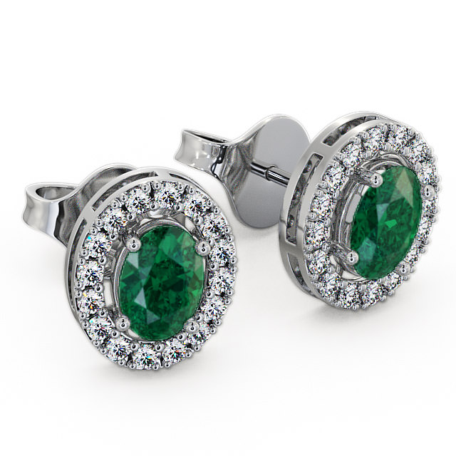 Halo Emerald and Diamond 1.46ct Earrings 18K White Gold - Eyam ERG17GEM_WG_EM_FLAT