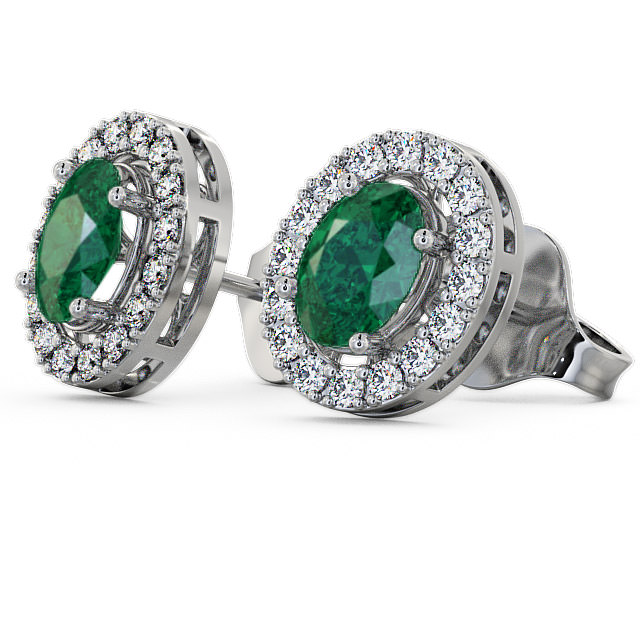 Halo Emerald and Diamond 1.46ct Earrings 18K White Gold - Eyam ERG17GEM_WG_EM_SIDE