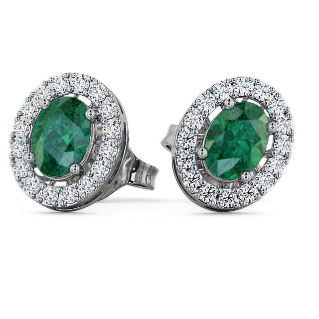  Halo Emerald and Diamond 1.46ct Earrings 18K White Gold - Eyam ERG17GEM_WG_EM_THUMB2 