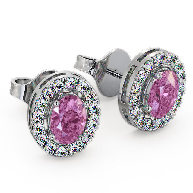 Halo Pink Sapphire and Diamond 1.62ct Earrings 9K White Gold - Eyam ERG17GEM_WG_PS_FLAT