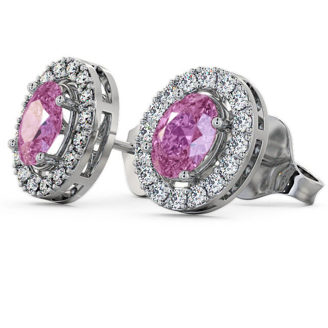 Halo Pink Sapphire and Diamond 1.62ct Earrings 9K White Gold - Eyam ERG17GEM_WG_PS_SIDE