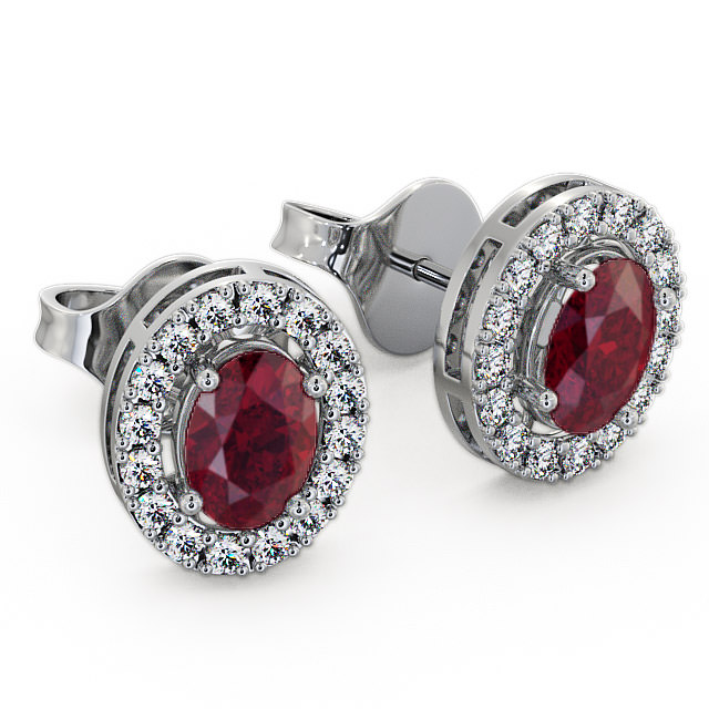 Halo Ruby and Diamond 1.62ct Earrings 18K White Gold - Eyam ERG17GEM_WG_RU_FLAT